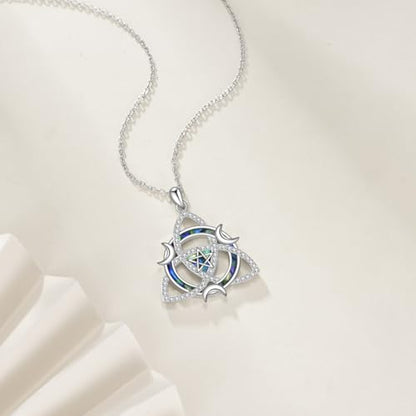Witch Knot/Trinity/Triple Moon Necklace S925 Sterling Silver Protection Jewelry Gifts for Women - style: Trinity