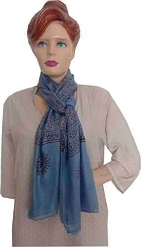 KVR Hindu Pooja Religious Cotton Indian prayer scarf with OM Krishna Ganesha Shiva Nataraja yoga spiritual auspicious prints - color: Blue-ganesh Print