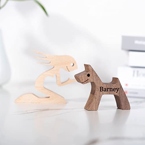 Custom Wooden Sculpture Name Engraved Human and Dog Statues - color: Custom Human and Dog