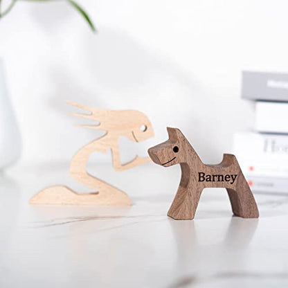 Custom Wooden Sculpture Name Engraved Human and Dog Statues - color: Custom Human and Dog