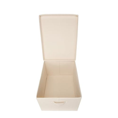 Foldable Storage Bins with Lids Cotton Canvas Rectangular Storage Box Ideal for Organization Lightweight and Durable (L) - size: ‎17.71 x 13.77 x 9.84"
