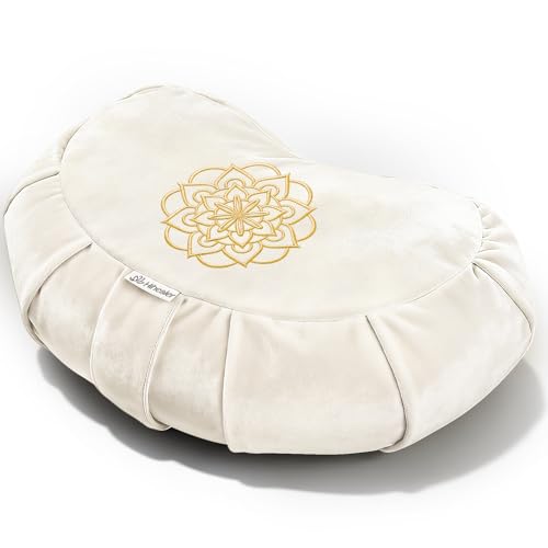 Hihealer Premium Crescent Meditation Cushion, Ergonomic Buckwheat Hull Floor Pillow for Adults, Comfortable Yoga Bolster for Meditation & Floor Sitting (Cream) - color: Cream