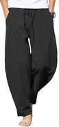Men's Casual Cotton Linen Pants Elastic Waist Drawstring Beach Summer Lightweight Trousers - color: Black, size: 38