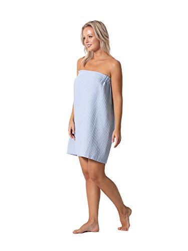 Turkish Linen Women’s Waffle Spa Body Wrap with Adjustable Closure - color: Light Blue, size: XX-Large