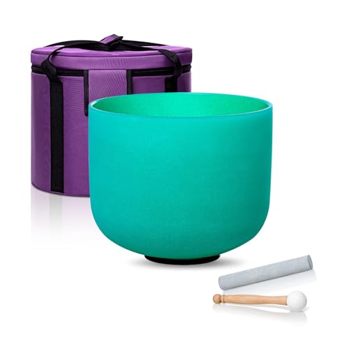 8 Inch Green F Note 432hz Heart Chakra Crystal Singing Bowl Healing with Carrying Case and Rubber Mallet Suede Strikers Oring - color: Green F Note, size: 8 inch