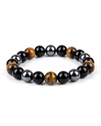 Triple Protection Bracelet for Men & Women - Natural Tiger Eye, Black Obsidian & Hematite Beaded Bracelet - 10mm Healing Crystals for Luck, Prosperity & Spiritual Protection - Meaningful Gift - color: Colorful (Set 66)