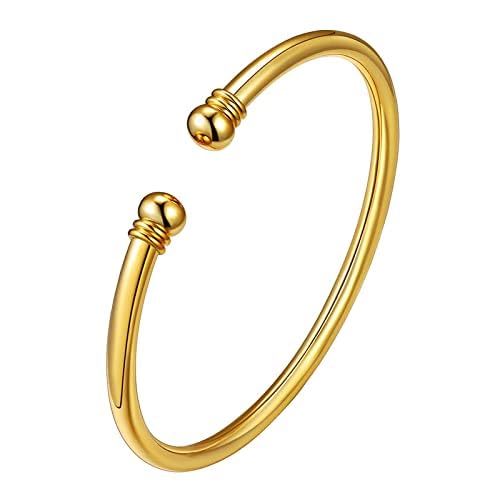 U7 Unisex Simple Cuff Bracelet 18K Real Gold Platinum Plated Fine Bracelets Fashion Jewelry Open Bangle Cuff Bracelets, Twisted or Heart Style - color: B.Simple Cuff-Gold