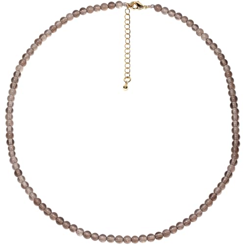 Simple Choker Necklace for Women Real Stone and Crystals Necklaces 4mm Beaded Choker Jewelry Meditation Gift for Women (16"+2") - style: Grey Agate