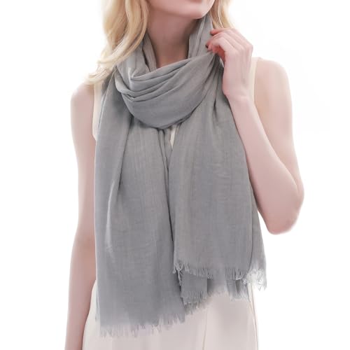RIIQIICHY Scarf for Women Lightweight Solid Color Long Fashion Gauze Scarves Shawl Wrap - color: Light Grey