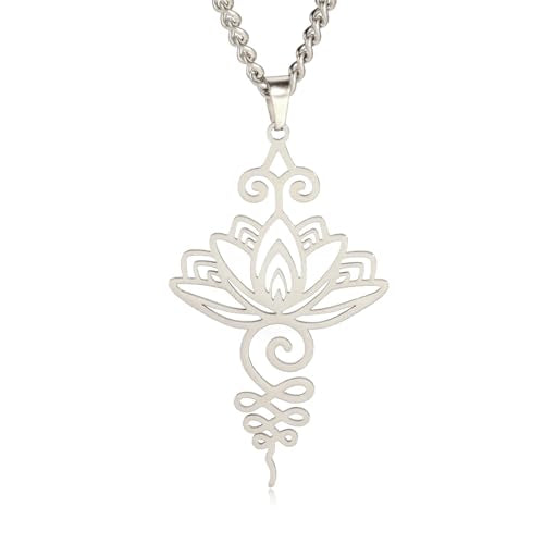 TEAMER Lotus Necklace Stainless Steel Flower of Life Necklace Yoga Meditation Pendant Inspirational Jewelry For Women - color: Style 1 - Silver