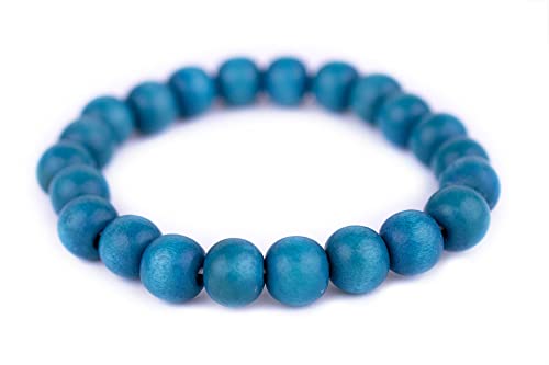 Wood Bead Bracelet - color: Aqua Blue, size: Large Beads