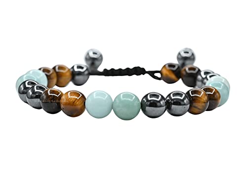 Amazing Gemstone Bracelet for Child - Hematite Amazonite Tiger Eye Bracelet Set for Men Women Healing Calming Anxiety Stress Relief Gifts Pulseras Para Hombres Mujer Stocking Stuffers (Adjustable) - color: Childhood