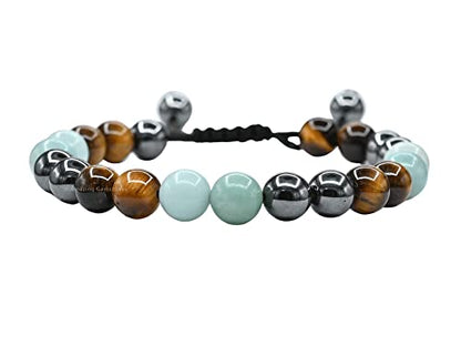 Amazing Gemstone Bracelet for Child - Hematite Amazonite Tiger Eye Bracelet Set for Men Women Healing Calming Anxiety Stress Relief Gifts Pulseras Para Hombres Mujer Stocking Stuffers (Adjustable) - color: Childhood
