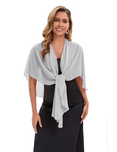 Baoqiya Chiffon Shawl Evening Scarf Shawls and Wraps for Women Wedding Party Bridal Scarves Cover Ups - color: Silver