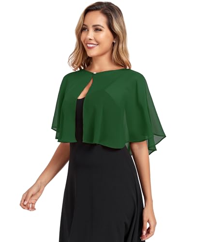 TONGFANTFL Women's Soft Chiffon Capelets Shawls and Wraps for Evening Wedding Cape Bole Cover Up - color: Dark Green