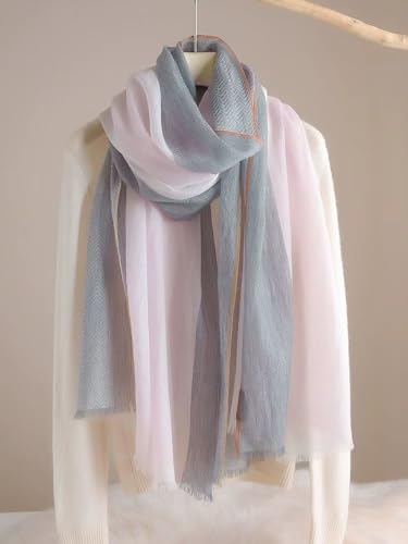 Luxury Cashmere Pashmina Style Shawl - Silk & Wool Blend Scarf, Lightweight Skin-Friendly Wrap - color: Grey-pink Gradient