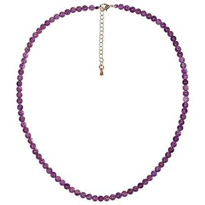 Simple Choker Necklace for Women Real Stone and Crystals Necklaces 4mm Beaded Choker Jewelry Meditation Gift for Women (16"+2") - style: Amethyst