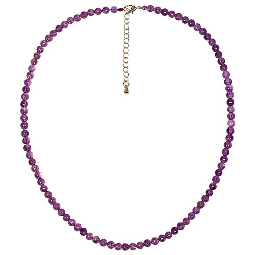 Simple Choker Necklace for Women Real Stone and Crystals Necklaces 4mm Beaded Choker Jewelry Meditation Gift for Women (16"+2") - style: Amethyst
