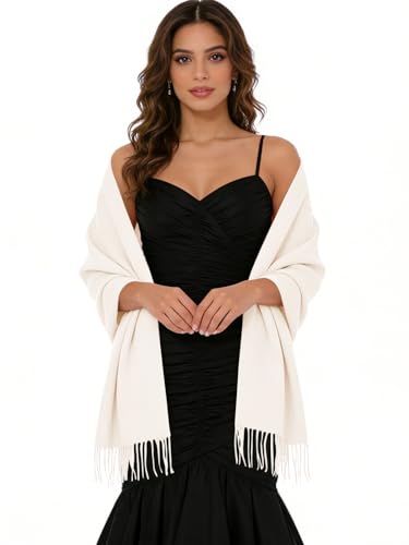 Sumolux Scarf for Women Pashmina Shawls Wraps for Evening Dresses Wedding Bridesmaid Gifts Winter Warm Soft Scarves - color: Creamy White