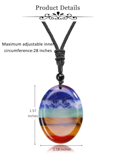 Jovivi Natural 7 Chakras Healing Crystals Necklace Oval Gemstone Palm Worry Stone Chakra Pendant Necklace for Anxiety Stress Relief Balancing Meditation - color: Oval-Shaped