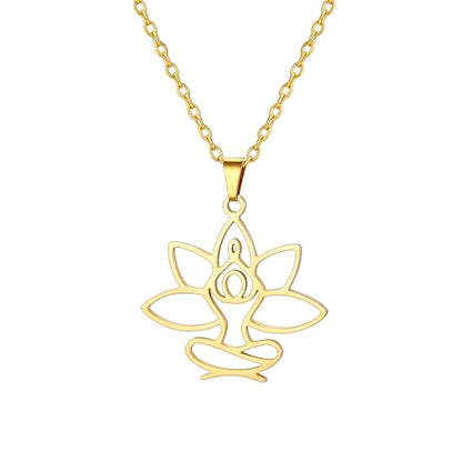 UNIFT Lotus Meditation Necklace For Women Stainless Steel Om Yoga Spiritual Symbol Hollow Out Hindu Yoga Jewelry Inspirational Amulet Gift - color: gold