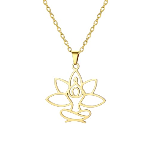 UNIFT Lotus Meditation Necklace For Women Stainless Steel Om Yoga Spiritual Symbol Hollow Out Hindu Yoga Jewelry Inspirational Amulet Gift - color: gold