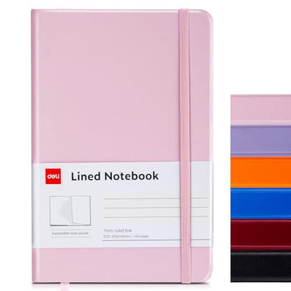 deli A5 Lined Journal Notebook, 160 Pages Hardcover Writing Notebook, 5.5"x8.2" College Ruled Notebook for Office, School, Work Notes (Pink) - color: Pink