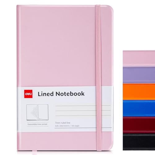 deli A5 Lined Journal Notebook, 160 Pages Hardcover Writing Notebook, 5.5"x8.2" College Ruled Notebook for Office, School, Work Notes (Pink) - color: Pink