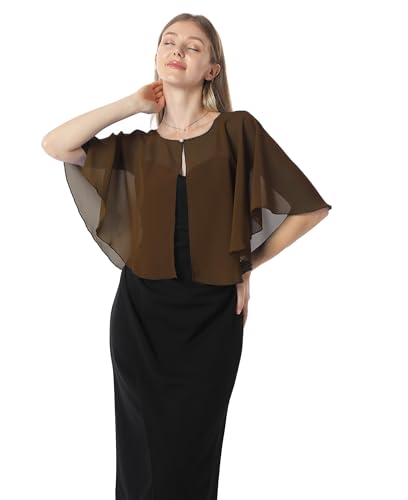 Chiffon Capelet Soft capes Shawls and Wraps for Evening Dress Wedding Cape 1920s shawl accessories for women - color: Brown