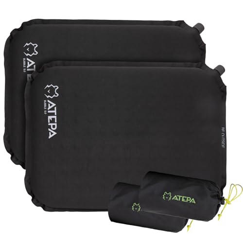 ATEPA Inflatable Seat Cushion, Compact Self-Inflating Seat Cushion for Stadium Airplane Air Travel Bleacher Camping, Blow Up Foam Seat Pad for Outdoor Sports Events Backpacking Hiking Sitting - color: 2 Pack Black, style: AeroLite