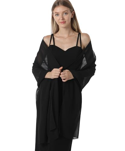 Chiffon Shawls and Wraps for Evening Dresses Women Elegant Soft Scarf Bridal Scarve Wedding Stole - color: Black, size: Plus Size