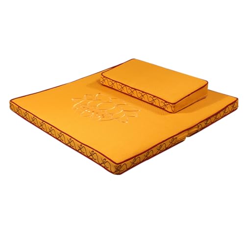 Portable Foldable Meditation Cushion Mat Set with Washable Cotton Linen Cover, Larger Thick Yoga Mat Bolster Floor Pillows Seating for Adults Meditation Accessories yellow-60cm - color: Yellow, size: 60cm