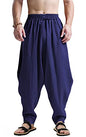 CLANMILUMS Men's Cotton Harem Pants Casual Loose Hippie Drop Crotch Trouser - color: Navy, size: Small