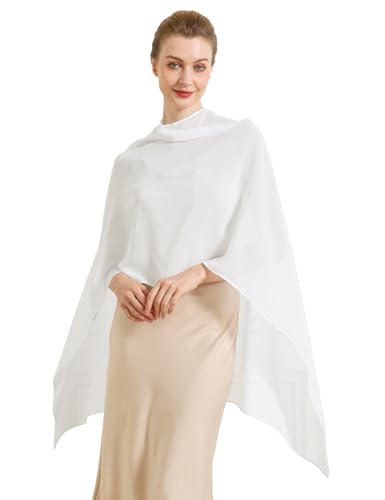 Chiffon Cape Shawl Wrap Scarf 3 Ways to Wear Elegant Sheer Capelet for Evening Dresses Weddings Parties - color: Ivory