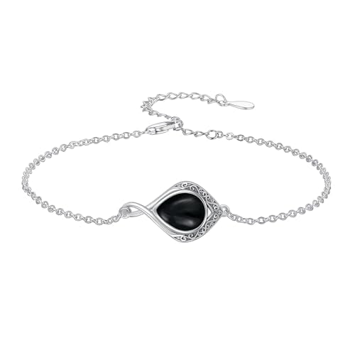 PELOVNY Celtic Knot Bracelet for Women 925 Sterling Silver Infinity Gemstone/Birthstone Bracelets Birthday Christmas Jewelry Gifts for Mom Daughter Wife - color: 02-Filigree-Black Onyx