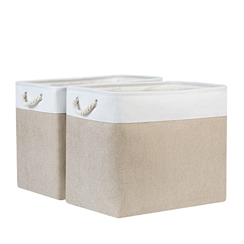Bidtakay Storage Baskets for Shelves 17x12x15 in Beige Clothes Bins Storage for Closet Set of 2 Large Organization Baskets for Bedroom Blankets Dog Toy Basket Nursery Baby Baskets with Handles - color: White&Beige, size: 2 Pack-XL-17x12x15 In