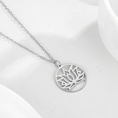 TEAMER Lotus Necklace Stainless Steel Flower of Life Necklace Yoga Meditation Pendant Inspirational Jewelry For Women - color: Style 4 - Silver