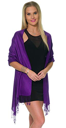 Pashmina Shawls and Wraps for Evening Dresses, Large Soft Pashminas Wedding Shawl - color: Dark Purple