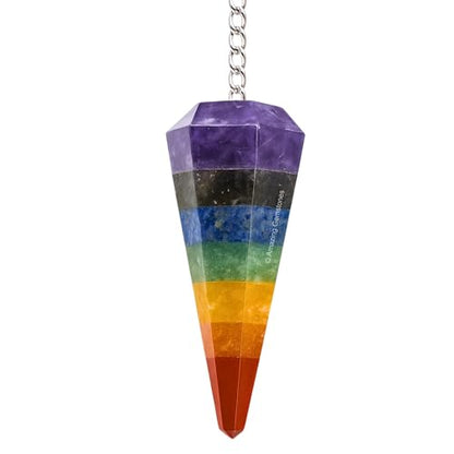 Amazing Gemstone Chakra Crystal Pendulum for Divination - Certified Dowsing Crystals and Healing Stones for Chakra Balancing and Meditation - Enhance Reiki Spiritual Growth with Healing Crystals - color: 7 Chakra (Bonded)