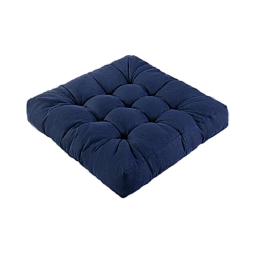 Meditation Floor Cushions, Thickened Floor Pillow for Adults, Large Square Pillows Seat Cushion for Tatami Living Room Yoga, Memory Sponge Block Added, 22x22 Inch, Drak Blue