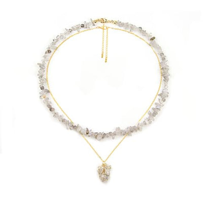 2Pcs Crystal Necklace for Women Handmade Choker Necklaces Pendant Necklace Natural Stone Gemstone Beaded Necklace 18k Gold Plated Adjustable Dainty Necklace for Women - color: Labradorite