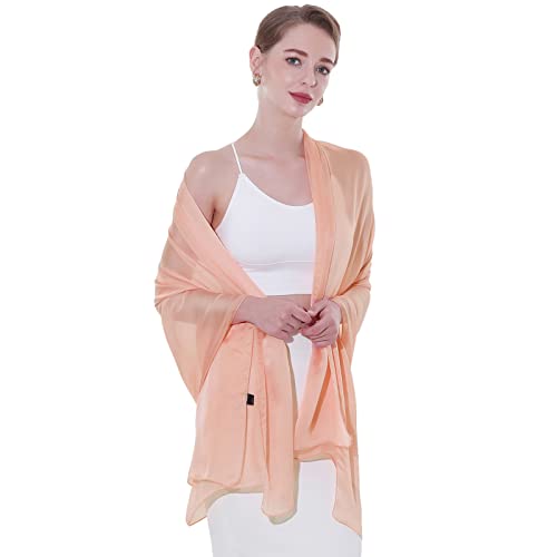 Womens Scarf Pashmina Shawls and Wraps for Evening Dresses Like Chiffon Silk Scarf for Bridal Weddings - color: Peach Beige