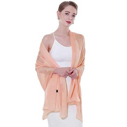 Womens Scarf Pashmina Shawls and Wraps for Evening Dresses Like Chiffon Silk Scarf for Bridal Weddings - color: Peach Beige