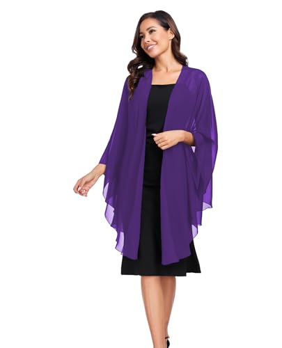 TONGFANTFL Shawls Wraps for Evening Wedding Party Chiffon Scarf Soft Bridal Wraps Wedding Guest Shawl Coverage - color: Purple