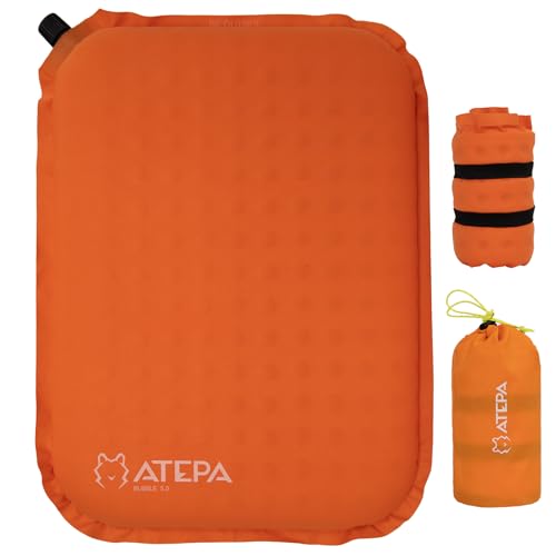 ATEPA Inflatable Seat Cushion, Compact Self-Inflating Seat Cushion for Stadium Airplane Air Travel Bleacher Camping, Blow Up Foam Seat Pad for Outdoor Sports Events Backpacking Hiking Sitting - color: Orange