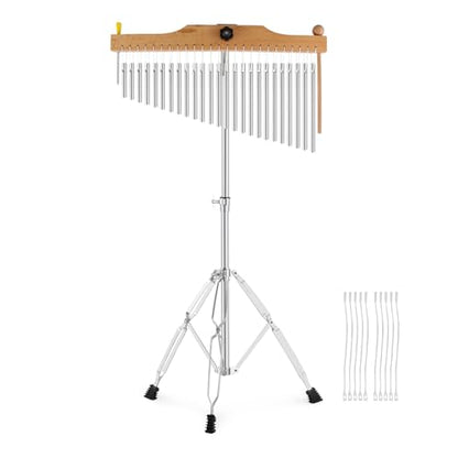 EASTROCK 25 Note Chimes Musical Instruments Percussion Instrument Single-row Chime Bar Chimes Percussion Height-Adjustable Stand Silver - color: 25note Silver