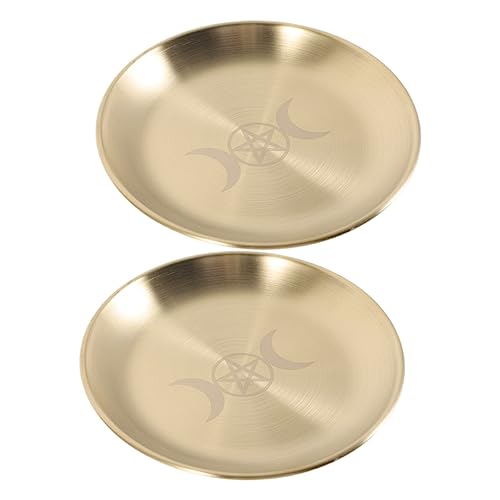 2pcs Pentagram Candle Holder Tray Metal Altar Plate for Rituals Smooth Decorative Storage Trays Multi-use for Ceremonies and Home Decor - color: Golden