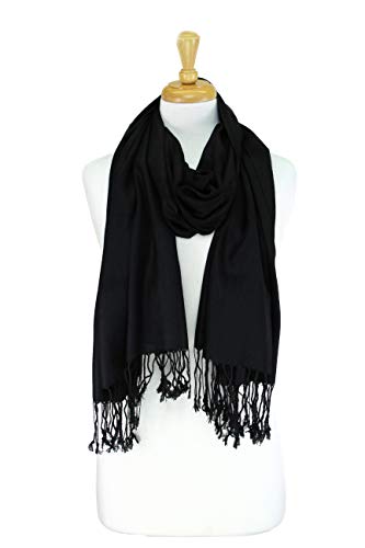 Luxurious Pashmina Feel Scarf & Shawl - Soft Solid Color Wrap for Weddings, Evening Dresses, Gifts - color: . Black