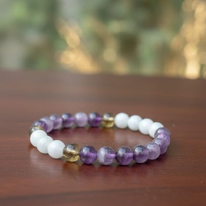 The Alchemist's Arcanum Adjustable Beaded Wrist Accessory for Men and Women, Stretch Fit Stone Bead Jewelry for Daily Wear and Gifting - color: Amethyst + Rainbow Moonstone + Smoky Quartz