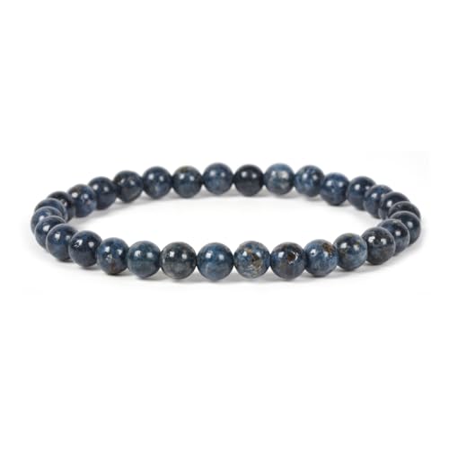 Justinstones Gem Semi Precious Gemstone 6mm Round Beads Stretch Bracelet 6.5 Inch Unisex - color: Blue Scorzalite Spinel